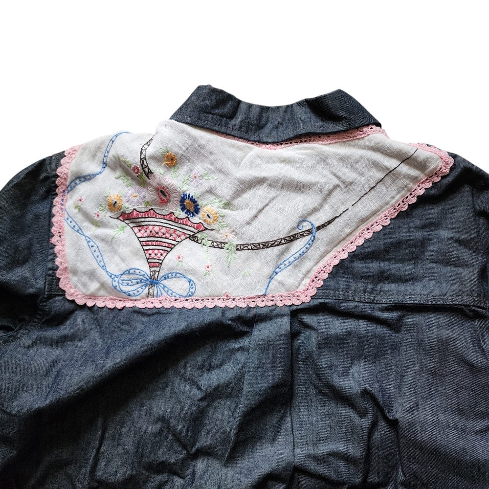 Denim Button-Up Shirt With Patchwork - image 5